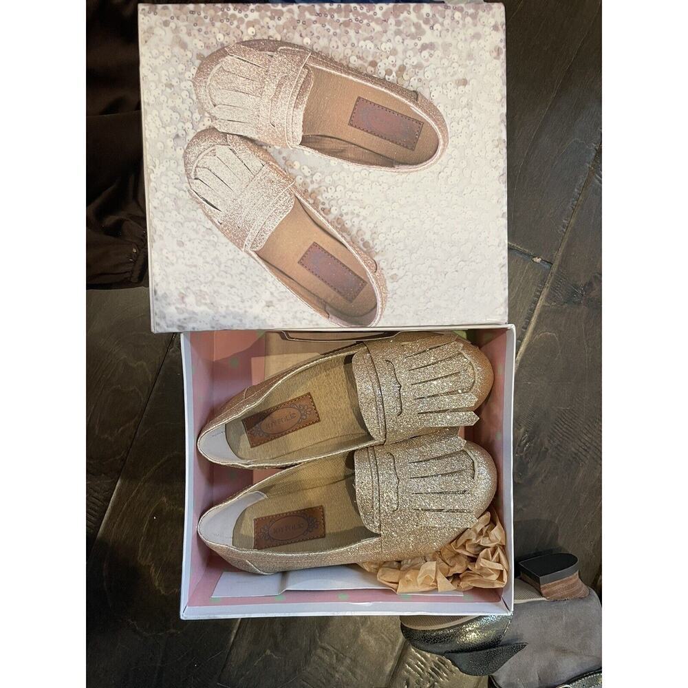 NWB JOYFOLIE GOLD GLITTER MIRABELLA FRINGE LOAFER DRESS SHOES 12M NEW